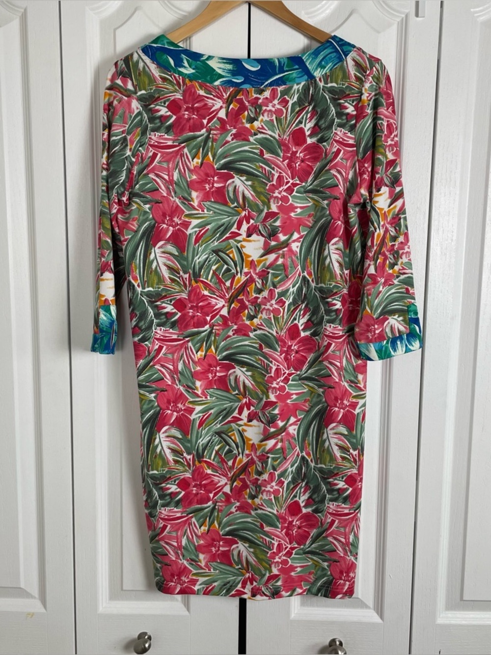 Caribbean Joe Relaxed Floral Dress Womens M Colorful 3/4 Sleeve Pull on Tropical - Picture 7 of 15